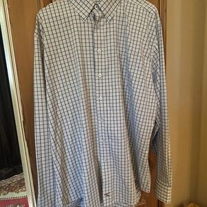 Men's Blue and White Plaid Button-Down Dress Shirt